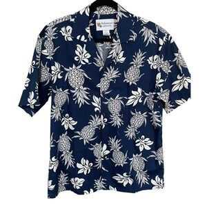 Alohawears Mens‎ Navy Blue Pineapple Print Cotton Hawaiian Camp Shirt Size M USA